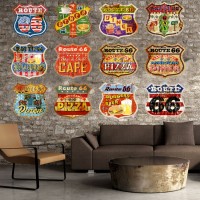 Bar Cafe Family Decorative Wall Stickers Route 66 Tin Signs Vintage Ice Cold Drink Plaque American Style Have A Cola Metal Signs