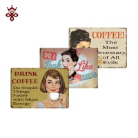 Customized wall art metal poster woman with coffee design metal plate 20x30cm vintage tin signs