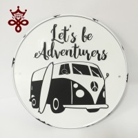 Vintage beach metal wall sign 30x30CM 3D embossed enamel metal let be adventurers round signs