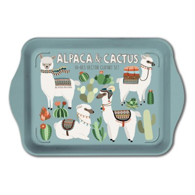 High quality popular wall decorative vintage metal plate craft tin alpaca and cactus tray design